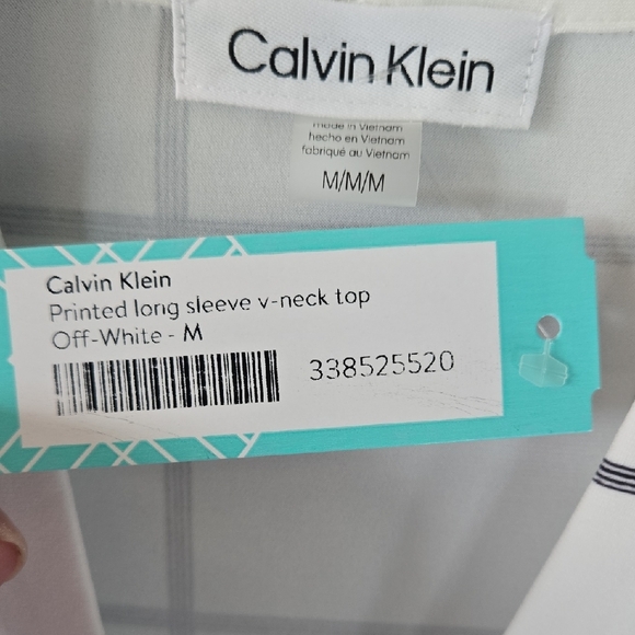 Calvin Klein Women's Cream and Black Grid Blouse - Picture 2 of 6